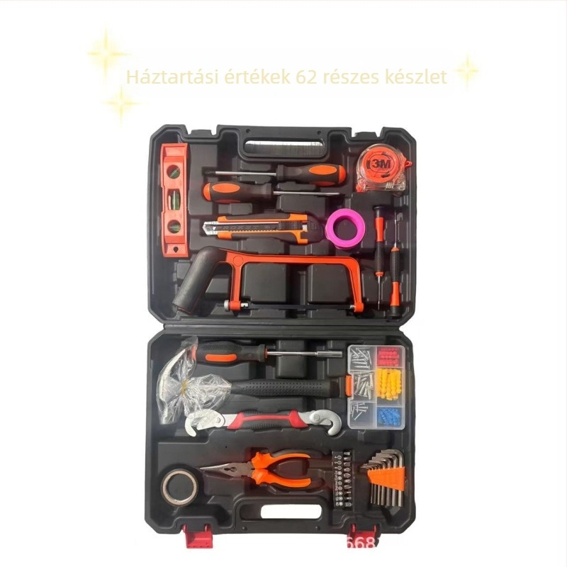 Háztartási szerszámkészlet szerszámos ládával, 116 darab, Yinuo márkájú, PP/TPR és szénacél anyagok, otthoni javításokra