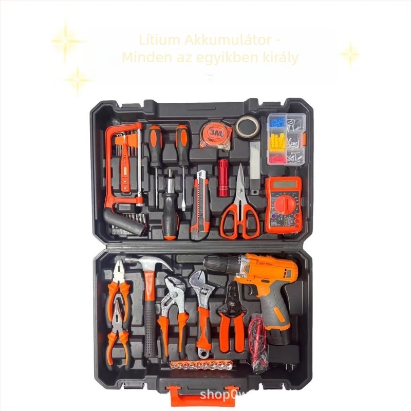 Háztartási szerszámkészlet szerszámos ládával, 116 darab, Yinuo márkájú, PP/TPR és szénacél anyagok, otthoni javításokra