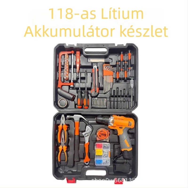 Háztartási szerszámkészlet szerszámos ládával, 116 darab, Yinuo márkájú, PP/TPR és szénacél anyagok, otthoni javításokra