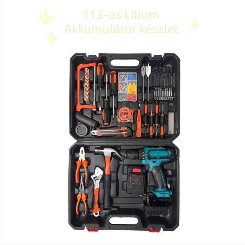 Háztartási szerszámkészlet szerszámos ládával, 116 darab, Yinuo márkájú, PP/TPR és szénacél anyagok, otthoni javításokra