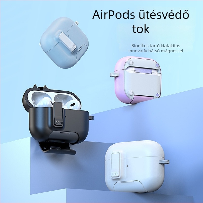 AirPods Pro 3 védőtok pop-up ablakos – TPU+PC anyag, alumínium ötvözet csat, többfunkciós és hordozható