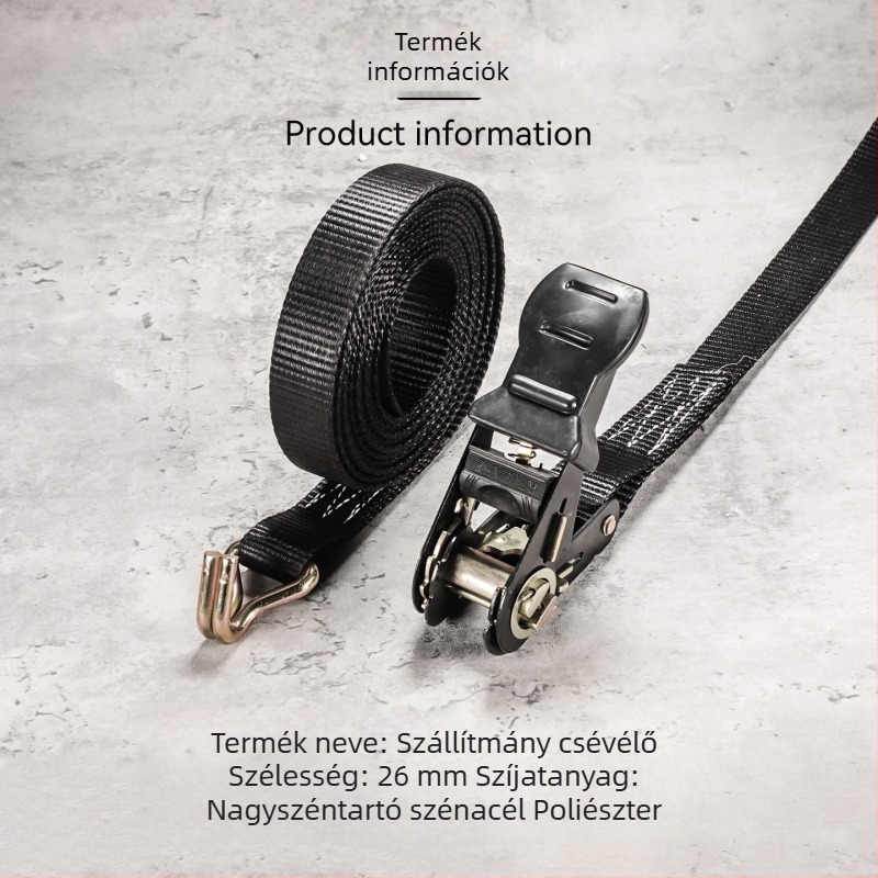 Szállító feszítő heveder, vastított poliészter, dupla kampó, 800 kg teherbírás