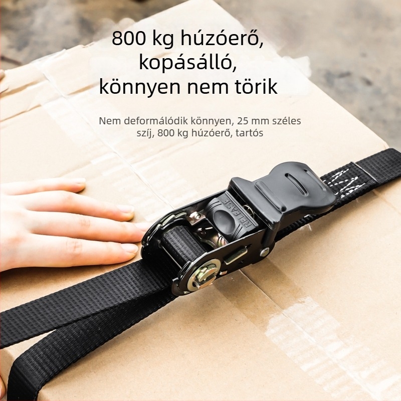 Szállító feszítő heveder, vastított poliészter, dupla kampó, 800 kg teherbírás