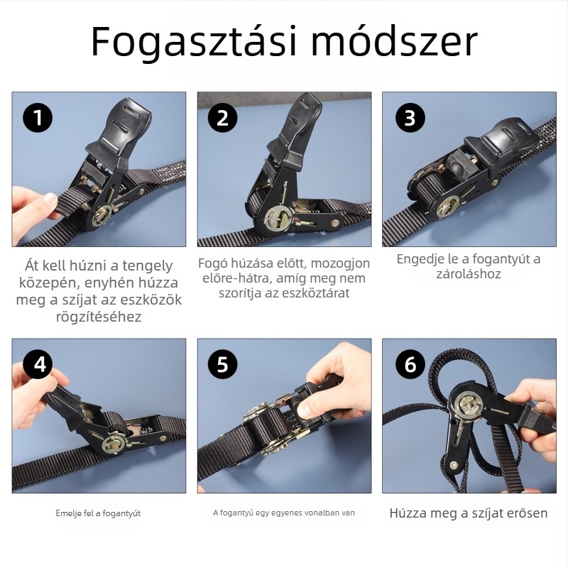 Szállító feszítő heveder, vastított poliészter, dupla kampó, 800 kg teherbírás