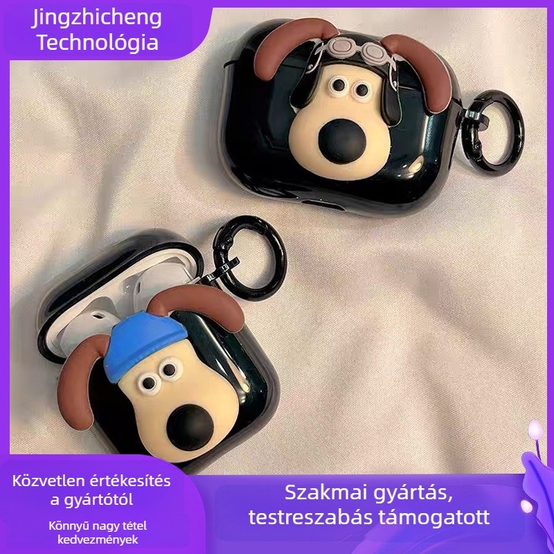 TPU védőtok Apple AirPods Pro 2-hoz, 3D karikatúra kutya dizájnnal, hordozható, all-in-one stílus, ragasztó kivitel