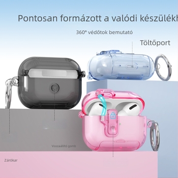AirPods Pro 2/3 védőtok, átlátszó TPU héjjal és pop-up fedél