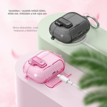 AirPods Pro 2/3 védőtok, átlátszó TPU héjjal és pop-up fedél