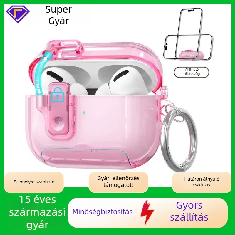 AirPods Pro 2/3 védőtok, átlátszó TPU héjjal és pop-up fedél