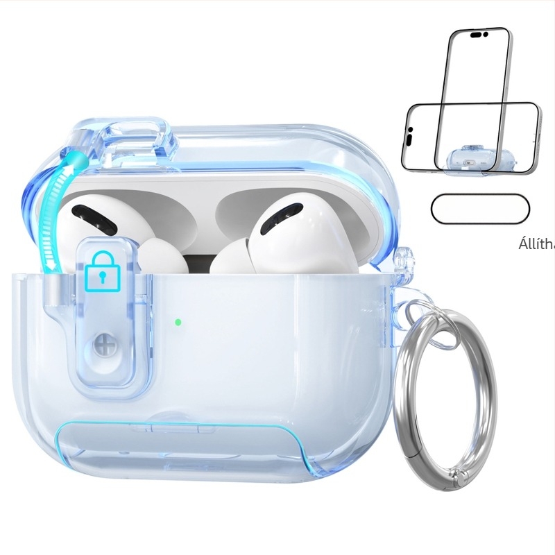 AirPods Pro 2/3 védőtok, átlátszó TPU héjjal és pop-up fedél