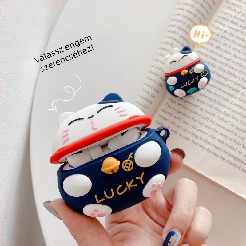 AirPods Pro tok – szilikonból, puha héj, rajzfilmszerű macska dizájn, kompatibil a 2. és 3. generációval