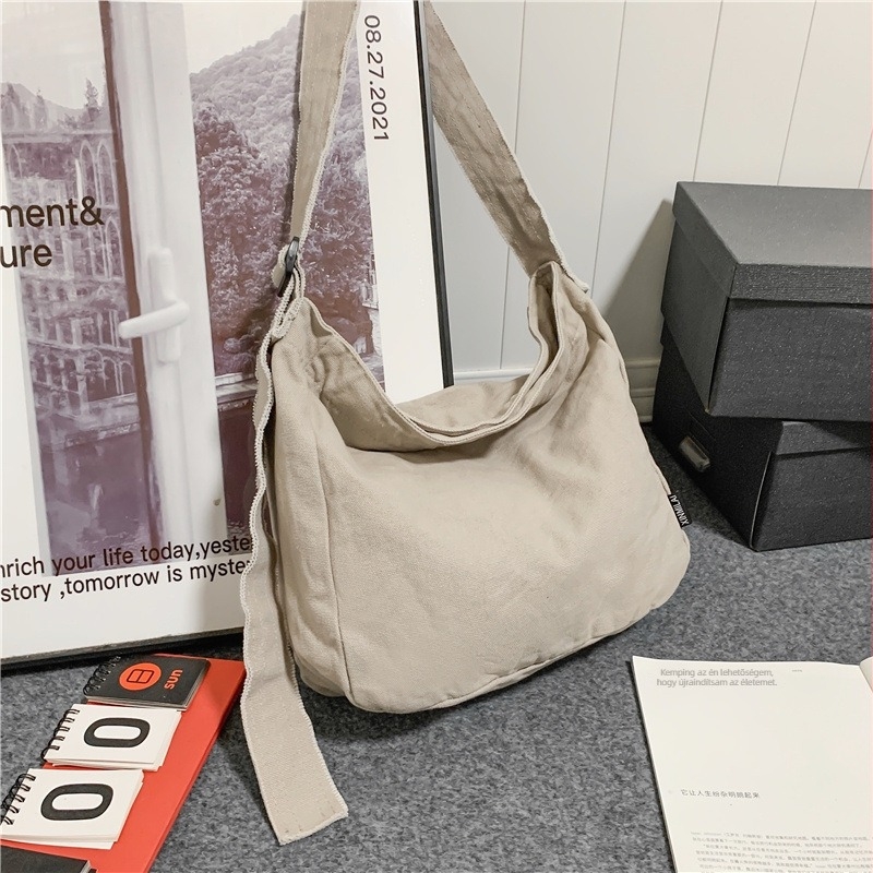 Vászon Tote táska, japán stílusú casual, cipzáras záródás, vízszintes négyzet alakú forma, belső bélés nélküli, zseb a mobiltelefon számára
