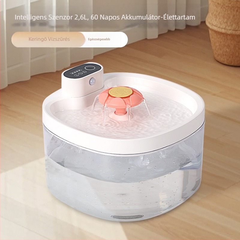 Okos vezeték nélküli háziállat‑ivóvíz adagoló automatikus érintőérzékelővel, levehető, csendes működés, macska és kutya részére, szűrő rendszer