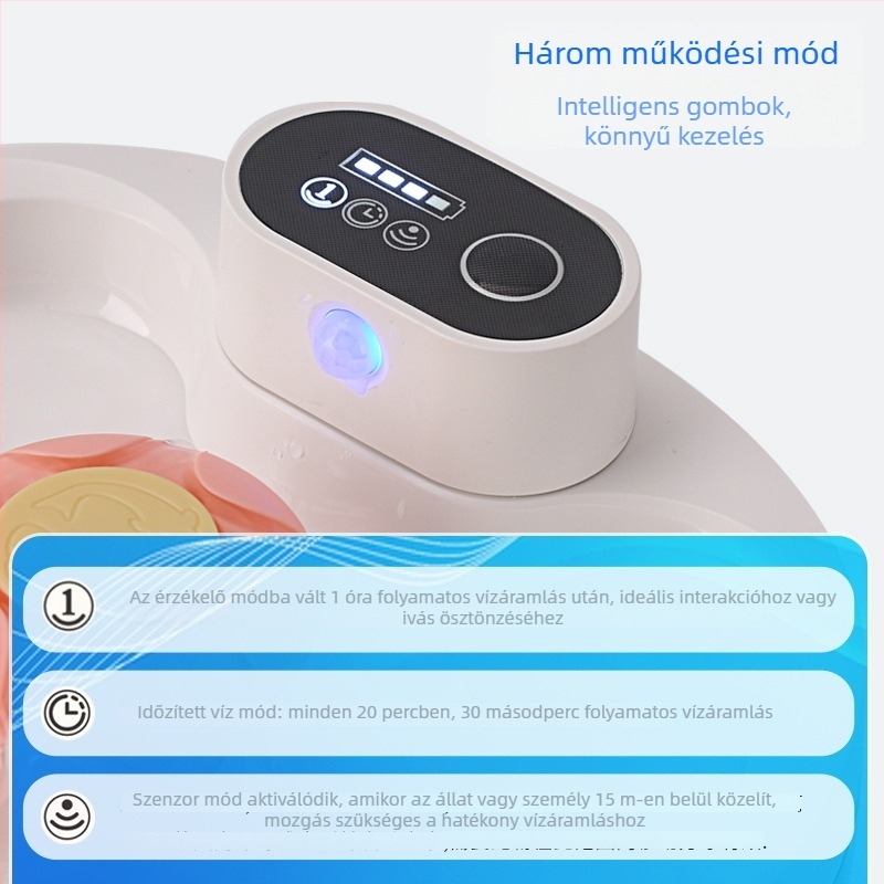 Okos vezeték nélküli háziállat‑ivóvíz adagoló automatikus érintőérzékelővel, levehető, csendes működés, macska és kutya részére, szűrő rendszer