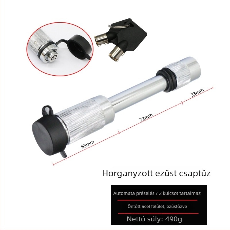 Vontatózár négyszögletes bemenettel, kampóval, univerzális lopás elleni zár