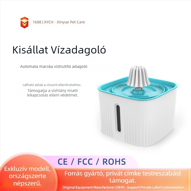 Macska vízadagoló automatikus körforgással és intelligens szűrővel, hálózatról működik