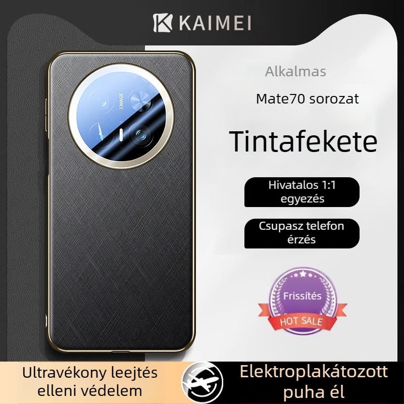 Huawei Mate70 műbőr tok, egyoldalas elektroplatírozott felülettel, ultra vékony, ütésálló, luxus aranyszálas ezüst brokát díszítéssel