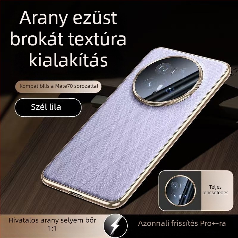 Huawei Mate70 műbőr tok, egyoldalas elektroplatírozott felülettel, ultra vékony, ütésálló, luxus aranyszálas ezüst brokát díszítéssel