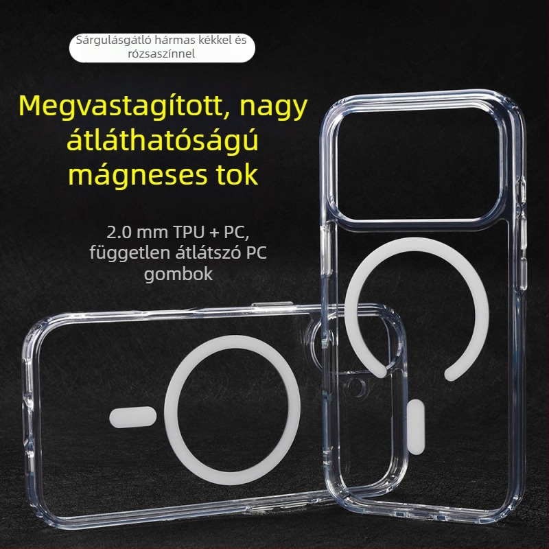 Átlátszó mágneses tok iPhone 17 Pro-hoz, két‑in‑egy védelem, megerősített ütésállóság, nagy kivágás
