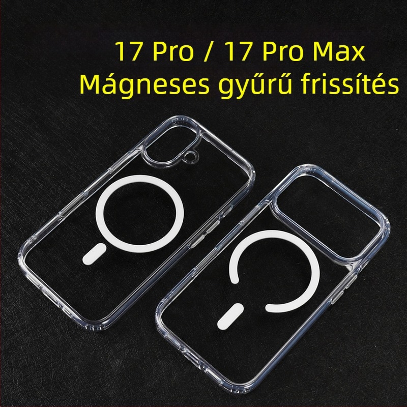 Átlátszó mágneses tok iPhone 17 Pro-hoz, két‑in‑egy védelem, megerősített ütésállóság, nagy kivágás