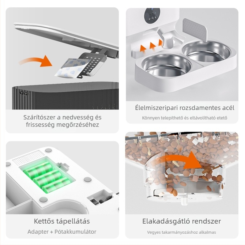 Dudu 5L nagykapacitású intelligens etető macskáknak és kutyáknak – időzített adagolás és porciózás (kivehető, alkalmazás-kompatibilis)