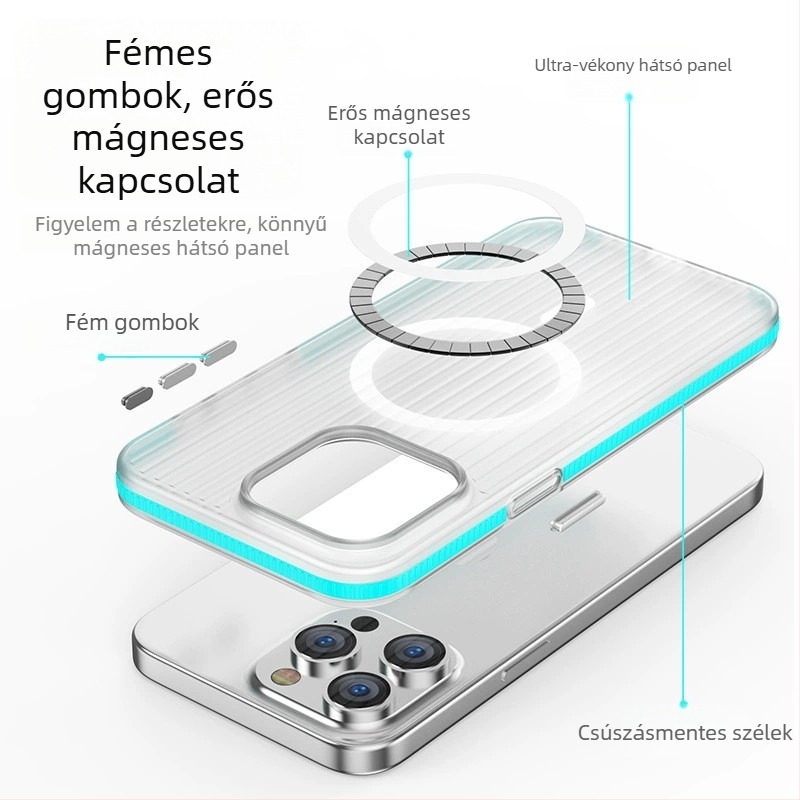 Telefonvédő tok mágneses rögzítéssel, ütésálló, esésálló, hőelvezetés, matt PC anyagból, kompatibilis az iPhone 12–14 sorozattal (Ring Gold Horse)