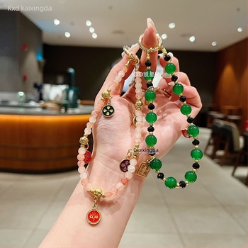 Telefon nyakpánt gyöngyökkel, kézzel készített, kínai stílusú, geometriai medállal, PVC anyag, uniszex, többfunkciós