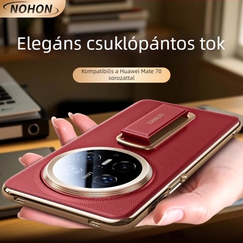 Huawei Mate70 Pro Premium bőrtok hátlap csuklóval és esésvédelmi funkcióval, elérhető fehér, piros, lila és fekete színben