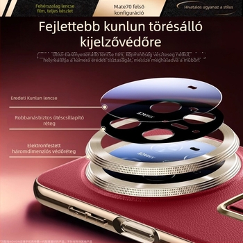 Huawei Mate70 Pro Premium bőrtok hátlap csuklóval és esésvédelmi funkcióval, elérhető fehér, piros, lila és fekete színben