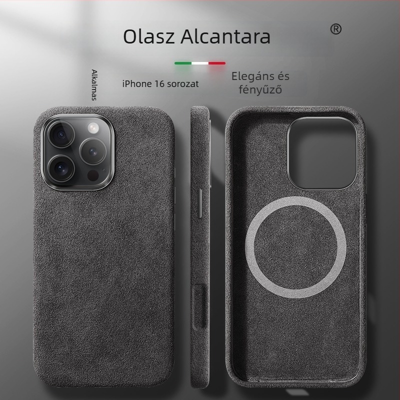 Alcantara mágneses teljes lefedettségű védőtok iPhone 16 Pro Maxhoz és iPhone 15 Plushoz – leesésálló