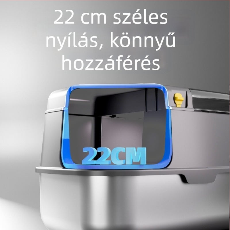 Extra nagy, teljesen zárt macskaalomtál kivehető fedéllel, folyosó stílusú, négyzetes kialakítás, fém és műanyag