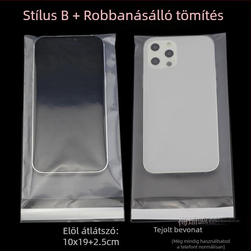 Egyszer használatos mobiltelefon-táska kamerafelvétel elleni védelemmel, magánéletet védő borítással és ragasztós zárással