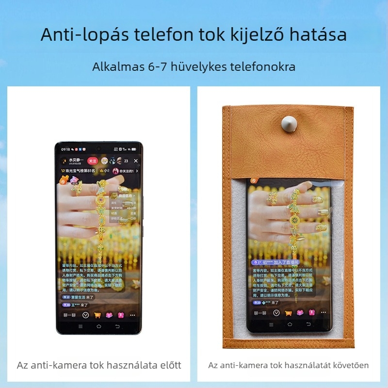 Mobiltelefon táska kamerázás elleni védelemmel, derékszögű kialakítás, PVC+PU anyag, uniszex, esküvőkre
