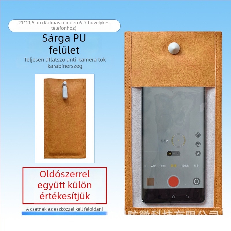 Mobiltelefon táska kamerázás elleni védelemmel, derékszögű kialakítás, PVC+PU anyag, uniszex, esküvőkre