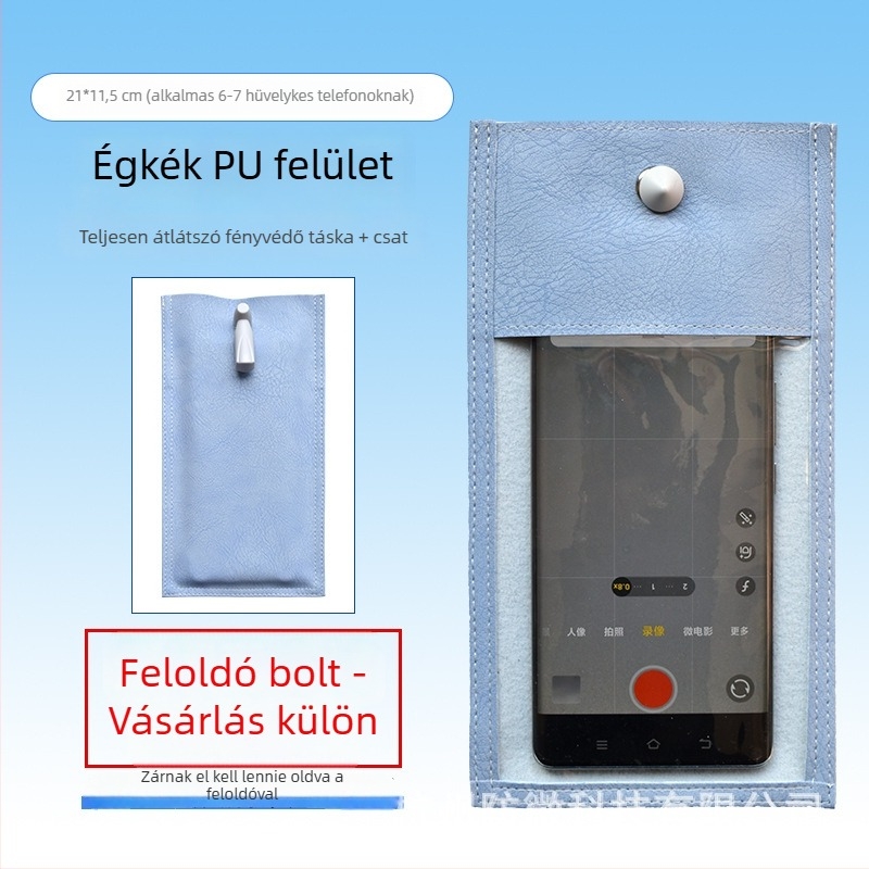 Mobiltelefon táska kamerázás elleni védelemmel, derékszögű kialakítás, PVC+PU anyag, uniszex, esküvőkre