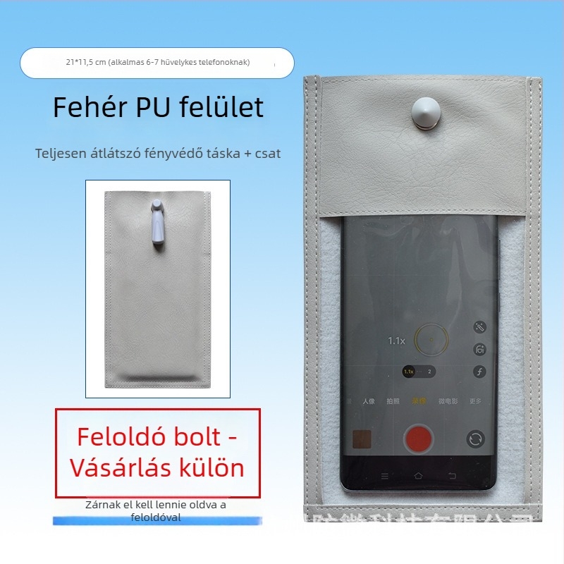 Mobiltelefon táska kamerázás elleni védelemmel, derékszögű kialakítás, PVC+PU anyag, uniszex, esküvőkre