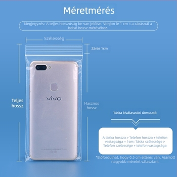 Egyszer használatos érintőképernyős telefon tasak, átlátszó, vízálló és porálló, önzáró tömítéssel 0.5–2 cm