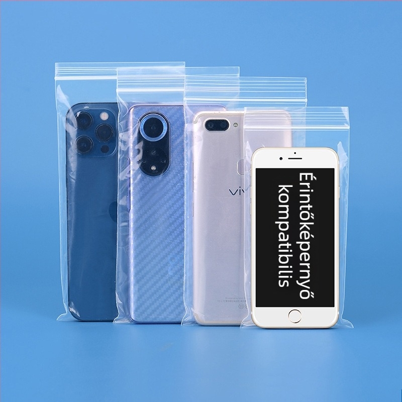 Egyszer használatos érintőképernyős telefon tasak, átlátszó, vízálló és porálló, önzáró tömítéssel 0.5–2 cm