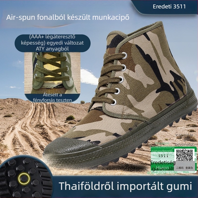 3511 Katonai zöld színű munkacipő terepmunkára, kopásálló, csúszásmentes, uniszex