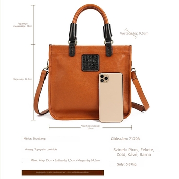 Valódi bőr női táska, függőleges négyzet alakú crossbody, cipzárral, telefonzseb – Zhuo Liang
