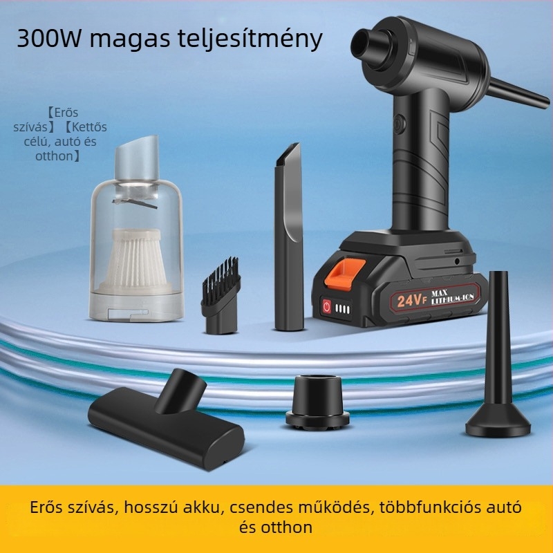 Vezeték nélküli porszívó otthoni és autós használatra, 11000 Pa szívás, 30 W, újratölthető