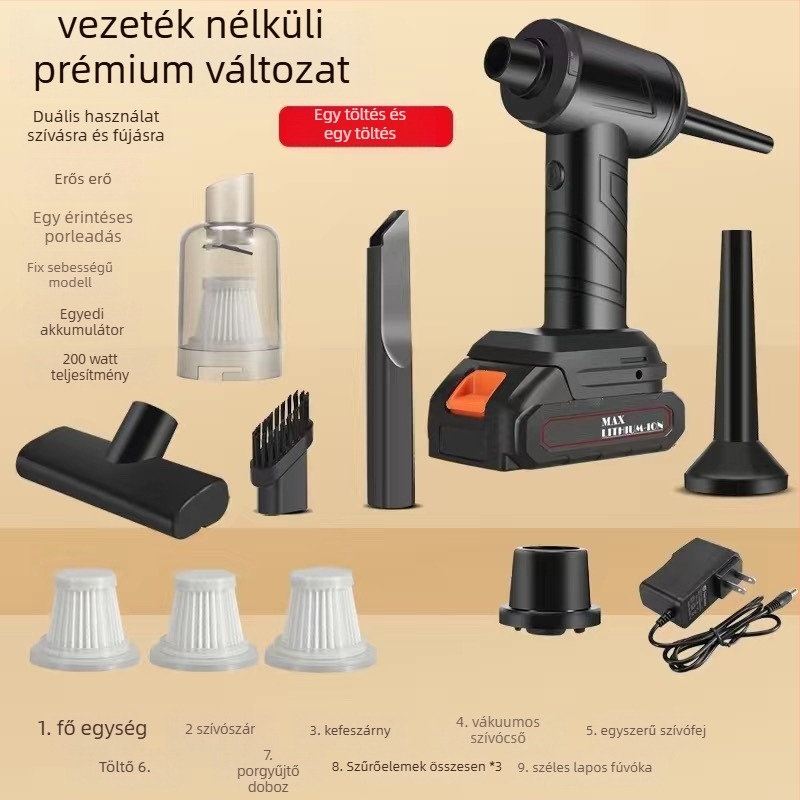 Vezeték nélküli porszívó otthoni és autós használatra, 11000 Pa szívás, 30 W, újratölthető