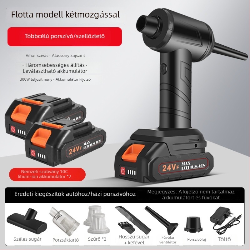 Vezeték nélküli porszívó otthoni és autós használatra, 11000 Pa szívás, 30 W, újratölthető