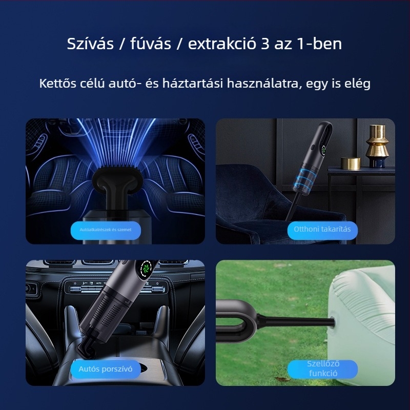 BASDEO vezeték nélküli kézi/vertikális porszívó autó- és otthoni használatra — 16000Pa szívás, 11.1V, 100W, újratölthető