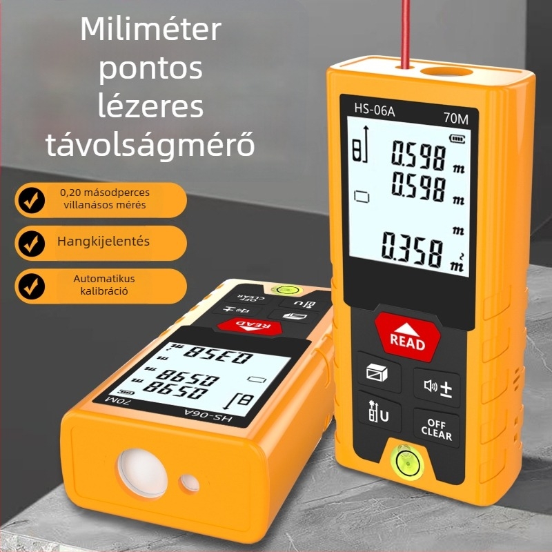 Lézertávmérő – Kétfunkciós, Infravörös lézer, Magas pontosság, Digitális vonalzó