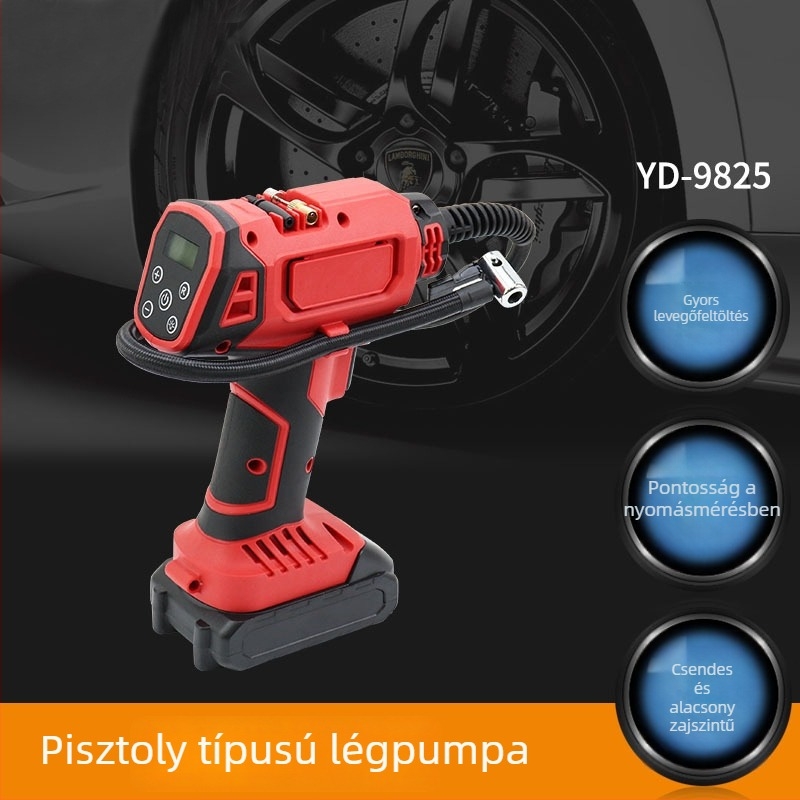 Könnyen hordozható autós inflátor digitális kijelzővel és beépített fénnyel, dupla henger, 12V 120W