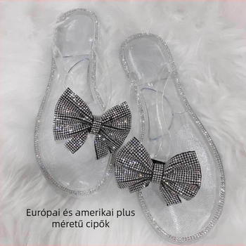 Női PVC flip-flop papucs masnival és kövekkel – felső PVC, talp PVC, injekciós talp, sík sarok, kényelmes stílus