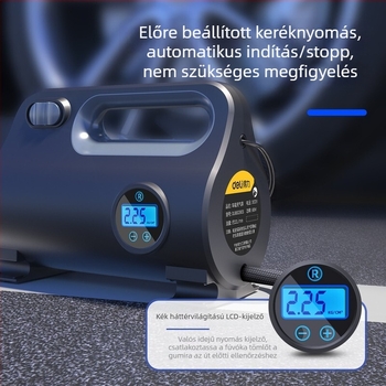 Deli elektromos hordozható autó légpumpa digitális kijelzővel és LED világítással, 12V, 80W, 30 L/min