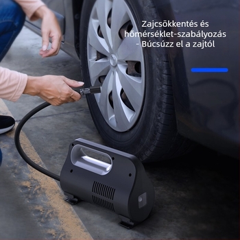 Deli elektromos hordozható autó légpumpa digitális kijelzővel és LED világítással, 12V, 80W, 30 L/min