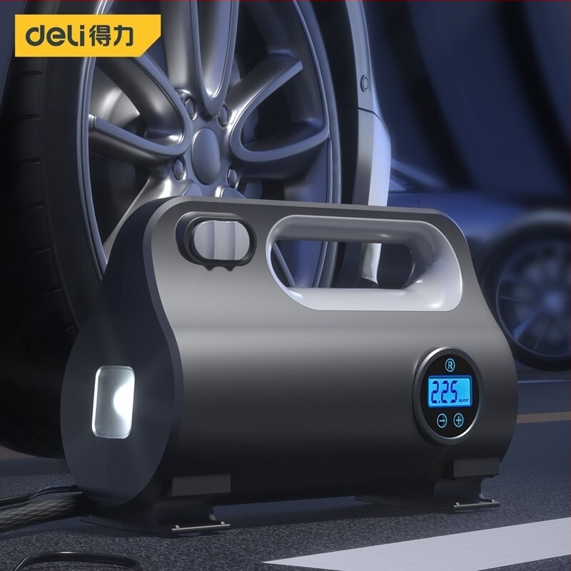 Deli elektromos hordozható autó légpumpa digitális kijelzővel és LED világítással, 12V, 80W, 30 L/min