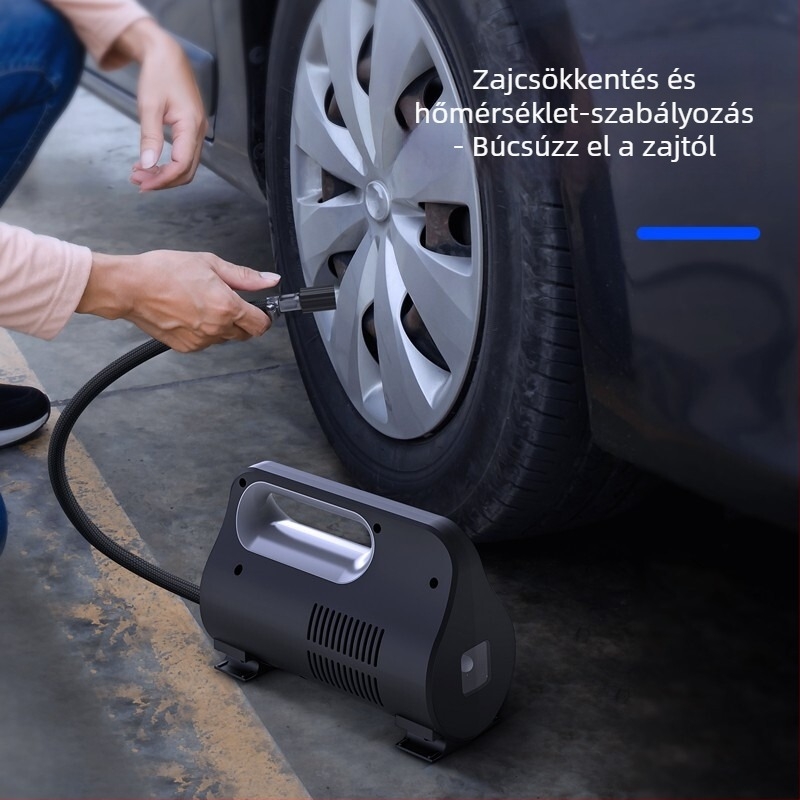 Deli elektromos hordozható autó légpumpa digitális kijelzővel és LED világítással, 12V, 80W, 30 L/min